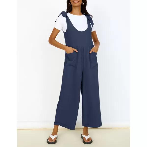 imageZESICA Womens Summer Loose Sleeveless Jumpsuits Adjustable Straps Oversized Wide Leg Long Overall Rompers with PocketsNavy