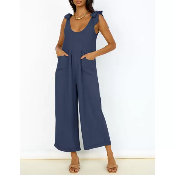 imageZESICA Womens Summer Loose Sleeveless Jumpsuits Adjustable Straps Oversized Wide Leg Long Overall Rompers with PocketsNavy