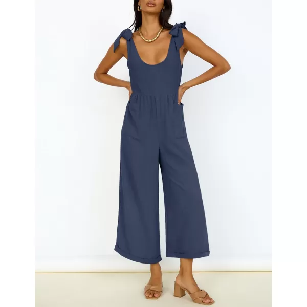 imageZESICA Womens Summer Loose Sleeveless Jumpsuits Adjustable Straps Oversized Wide Leg Long Overall Rompers with PocketsNavy