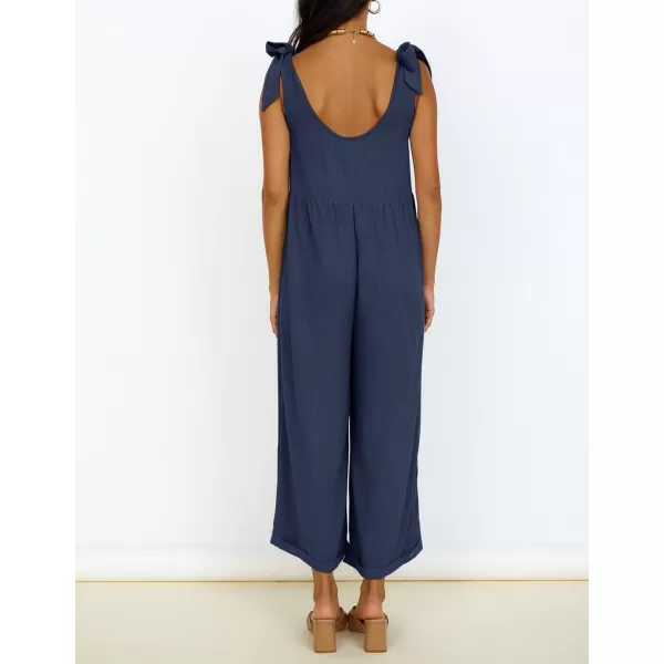 imageZESICA Womens Summer Loose Sleeveless Jumpsuits Adjustable Straps Oversized Wide Leg Long Overall Rompers with PocketsNavy