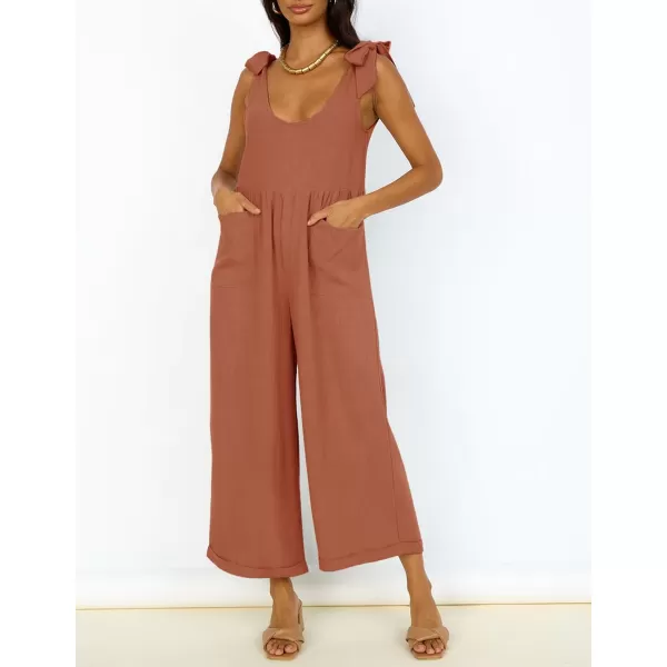 imageZESICA Womens Summer Loose Sleeveless Jumpsuits Adjustable Straps Oversized Wide Leg Long Overall Rompers with PocketsRust