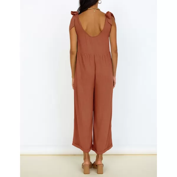 imageZESICA Womens Summer Loose Sleeveless Jumpsuits Adjustable Straps Oversized Wide Leg Long Overall Rompers with PocketsRust