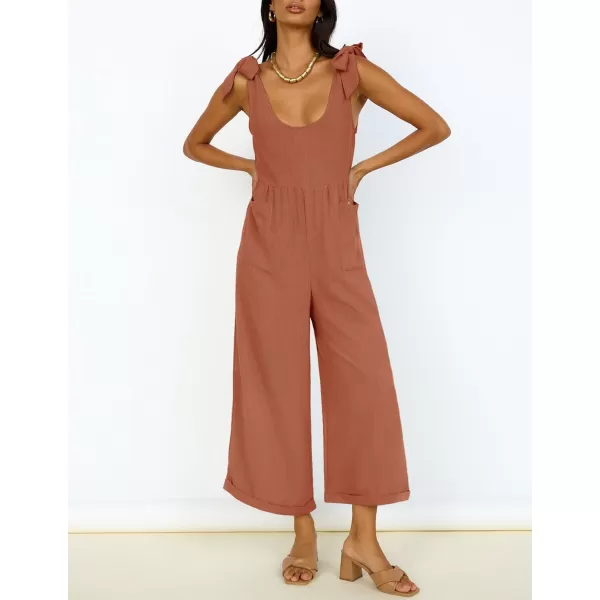 imageZESICA Womens Summer Loose Sleeveless Jumpsuits Adjustable Straps Oversized Wide Leg Long Overall Rompers with PocketsRust