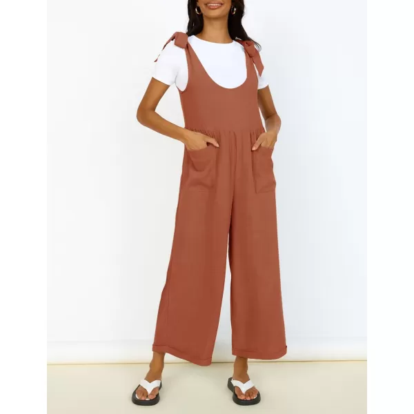 imageZESICA Womens Summer Loose Sleeveless Jumpsuits Adjustable Straps Oversized Wide Leg Long Overall Rompers with PocketsRust