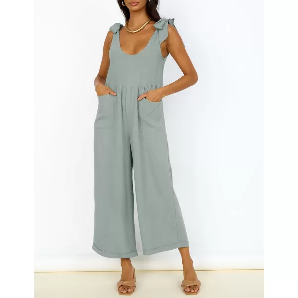 imageZESICA Womens Summer Loose Sleeveless Jumpsuits Adjustable Straps Oversized Wide Leg Long Overall Rompers with PocketsSage