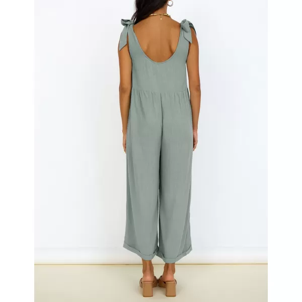 imageZESICA Womens Summer Loose Sleeveless Jumpsuits Adjustable Straps Oversized Wide Leg Long Overall Rompers with PocketsSage