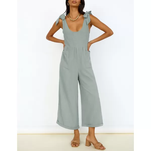 imageZESICA Womens Summer Loose Sleeveless Jumpsuits Adjustable Straps Oversized Wide Leg Long Overall Rompers with PocketsSage