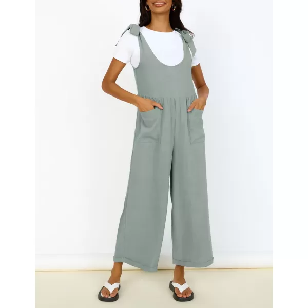 imageZESICA Womens Summer Loose Sleeveless Jumpsuits Adjustable Straps Oversized Wide Leg Long Overall Rompers with PocketsSage