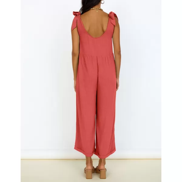 imageZESICA Womens Summer Loose Sleeveless Jumpsuits Adjustable Straps Oversized Wide Leg Long Overall Rompers with PocketsWatermelon