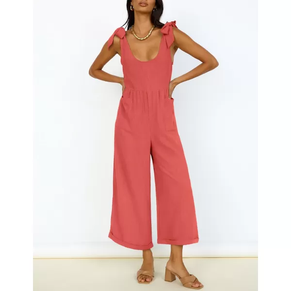 imageZESICA Womens Summer Loose Sleeveless Jumpsuits Adjustable Straps Oversized Wide Leg Long Overall Rompers with PocketsWatermelon