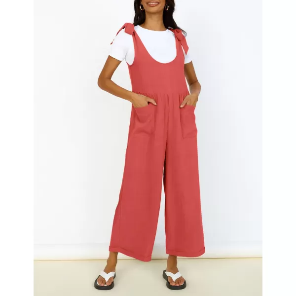 imageZESICA Womens Summer Loose Sleeveless Jumpsuits Adjustable Straps Oversized Wide Leg Long Overall Rompers with PocketsWatermelon