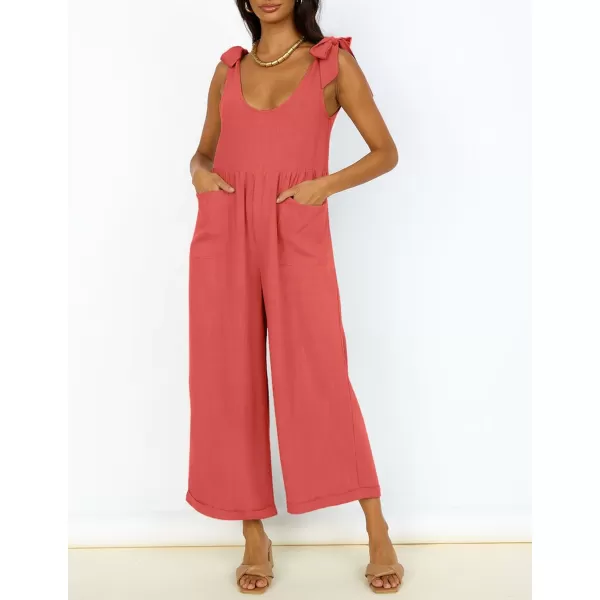 imageZESICA Womens Summer Loose Sleeveless Jumpsuits Adjustable Straps Oversized Wide Leg Long Overall Rompers with PocketsWatermelon