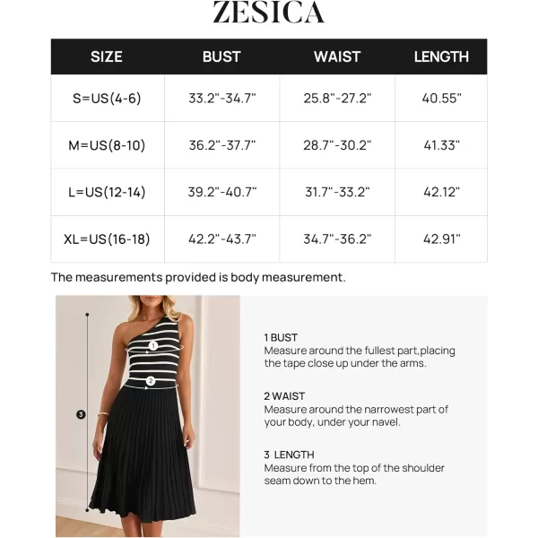 imageZESICA Womens Summer One Shoulder Midi Dresses 2024 Spring Striped Sleeveless Knit Pleated A Line Flowy Long DressBlack
