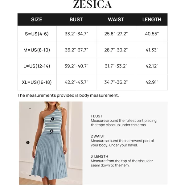 imageZESICA Womens Summer One Shoulder Midi Dresses 2024 Spring Striped Sleeveless Knit Pleated A Line Flowy Long DressBlue