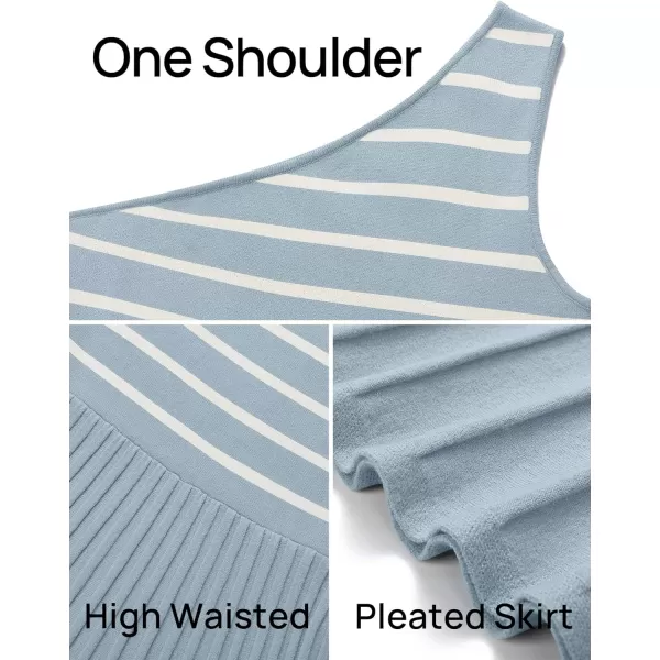 imageZESICA Womens Summer One Shoulder Midi Dresses 2024 Spring Striped Sleeveless Knit Pleated A Line Flowy Long DressBlue