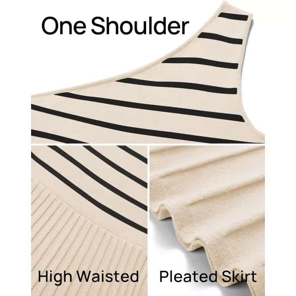 imageZESICA Womens Summer One Shoulder Midi Dresses 2024 Spring Striped Sleeveless Knit Pleated A Line Flowy Long DressCream