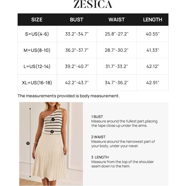 imageZESICA Womens Summer One Shoulder Midi Dresses 2024 Spring Striped Sleeveless Knit Pleated A Line Flowy Long DressCream