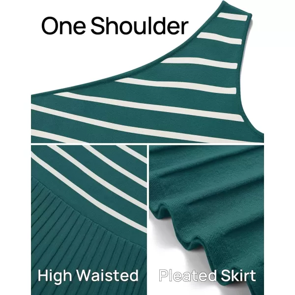 imageZESICA Womens Summer One Shoulder Midi Dresses 2024 Spring Striped Sleeveless Knit Pleated A Line Flowy Long DressGreen