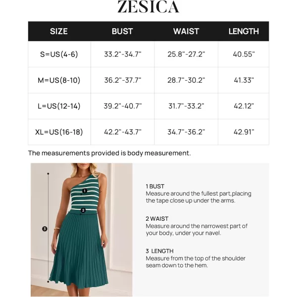 imageZESICA Womens Summer One Shoulder Midi Dresses 2024 Spring Striped Sleeveless Knit Pleated A Line Flowy Long DressGreen