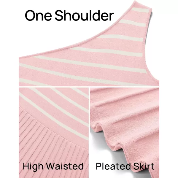 imageZESICA Womens Summer One Shoulder Midi Dresses 2024 Spring Striped Sleeveless Knit Pleated A Line Flowy Long DressLightpink