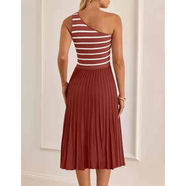 imageZESICA Womens Summer One Shoulder Midi Dresses 2024 Spring Striped Sleeveless Knit Pleated A Line Flowy Long DressVermilion