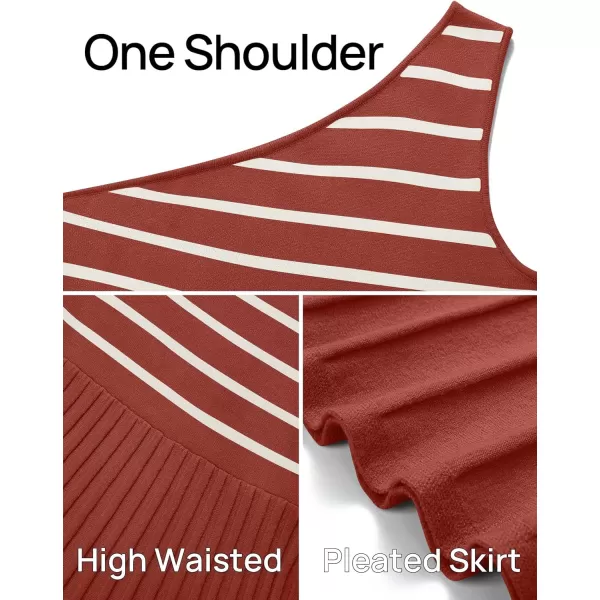 imageZESICA Womens Summer One Shoulder Midi Dresses 2024 Spring Striped Sleeveless Knit Pleated A Line Flowy Long DressVermilion