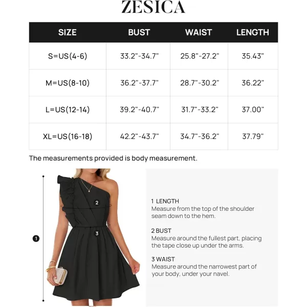 imageZESICA Womens Summer One Shoulder Ruffle Dress 2024 Boho Sleeveless Elastic High Waist Swing Mini DressesBlack