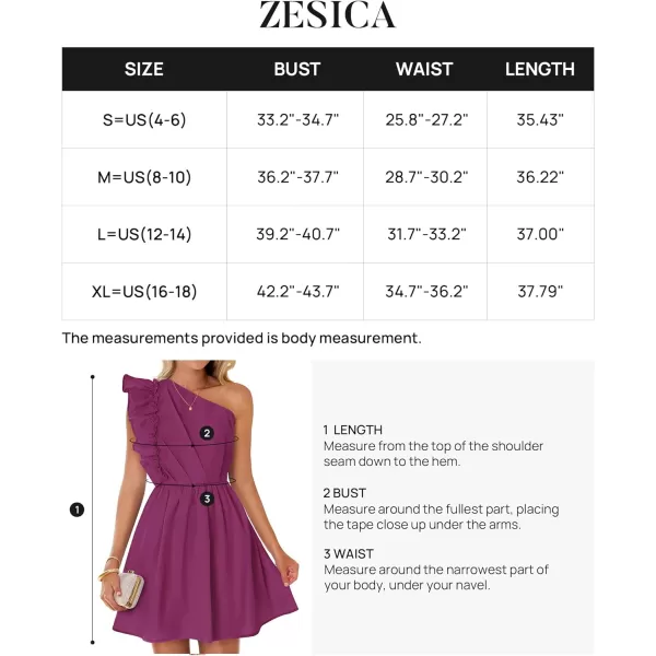 imageZESICA Womens Summer One Shoulder Ruffle Dress 2024 Boho Sleeveless Elastic High Waist Swing Mini DressesEggplant