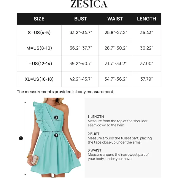 imageZESICA Womens Summer One Shoulder Ruffle Dress 2024 Boho Sleeveless Elastic High Waist Swing Mini DressesGreen