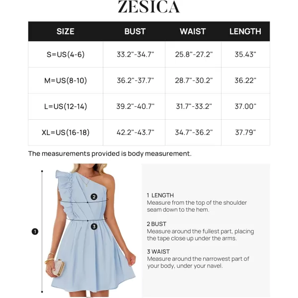 imageZESICA Womens Summer One Shoulder Ruffle Dress 2024 Boho Sleeveless Elastic High Waist Swing Mini DressesLight Blue