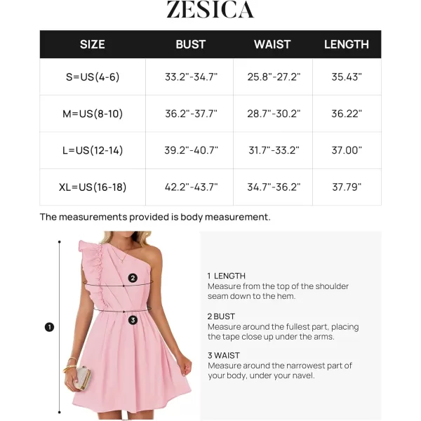 imageZESICA Womens Summer One Shoulder Ruffle Dress 2024 Boho Sleeveless Elastic High Waist Swing Mini DressesPink