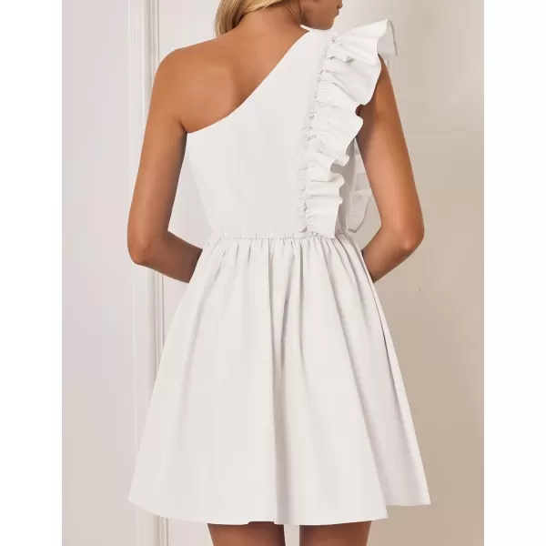 imageZESICA Womens Summer One Shoulder Ruffle Dress 2024 Boho Sleeveless Elastic High Waist Swing Mini DressesWhite