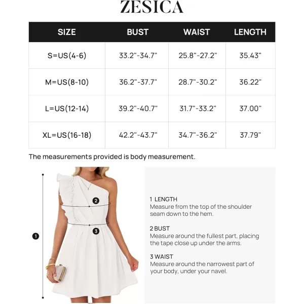 imageZESICA Womens Summer One Shoulder Ruffle Dress 2024 Boho Sleeveless Elastic High Waist Swing Mini DressesWhite