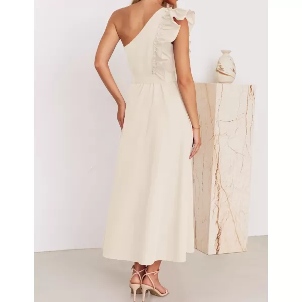 imageZESICA Womens Summer One Shoulder Ruffle Dress 2024 Sleeveless Empire Waist Boho Flowy Beach Maxi DressesApricot