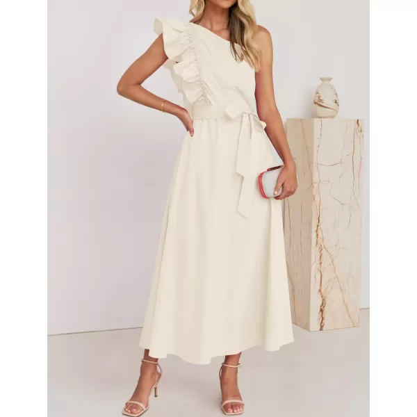 imageZESICA Womens Summer One Shoulder Ruffle Dress 2024 Sleeveless Empire Waist Boho Flowy Beach Maxi DressesApricot