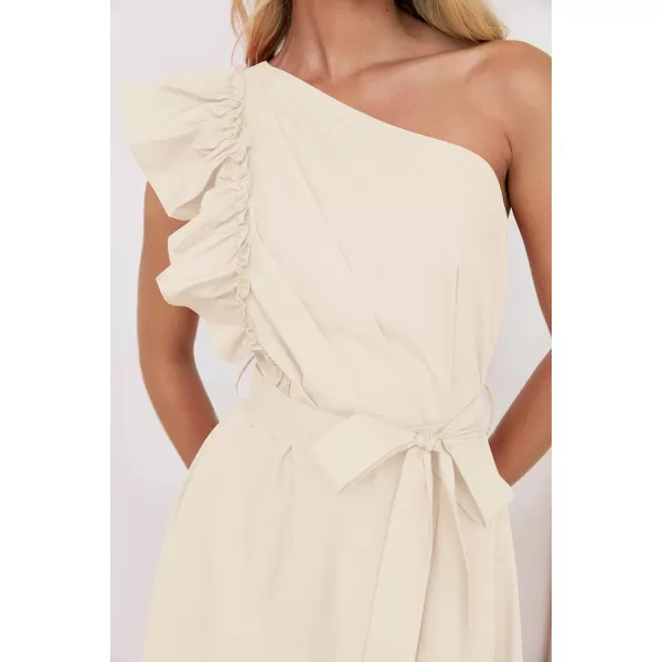 imageZESICA Womens Summer One Shoulder Ruffle Dress 2024 Sleeveless Empire Waist Boho Flowy Beach Maxi DressesApricot