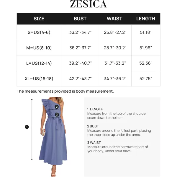imageZESICA Womens Summer One Shoulder Ruffle Dress 2024 Sleeveless Empire Waist Boho Flowy Beach Maxi DressesDustyblue