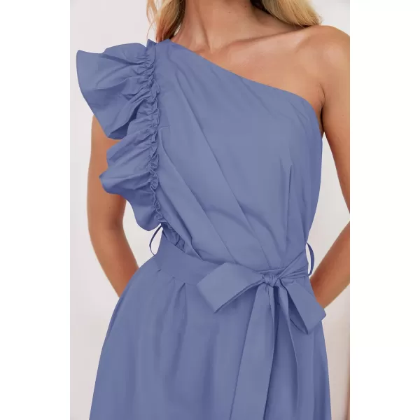 imageZESICA Womens Summer One Shoulder Ruffle Dress 2024 Sleeveless Empire Waist Boho Flowy Beach Maxi DressesDustyblue