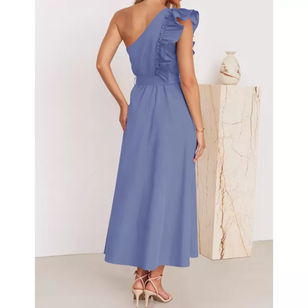 imageZESICA Womens Summer One Shoulder Ruffle Dress 2024 Sleeveless Empire Waist Boho Flowy Beach Maxi DressesDustyblue