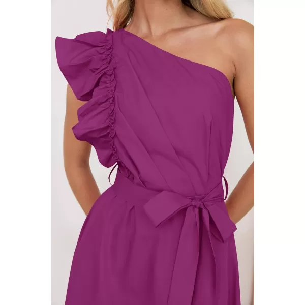 imageZESICA Womens Summer One Shoulder Ruffle Dress 2024 Sleeveless Empire Waist Boho Flowy Beach Maxi DressesEggplant