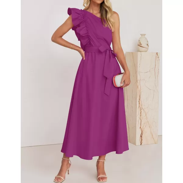imageZESICA Womens Summer One Shoulder Ruffle Dress 2024 Sleeveless Empire Waist Boho Flowy Beach Maxi DressesEggplant
