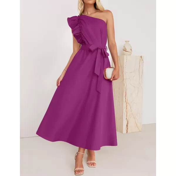 imageZESICA Womens Summer One Shoulder Ruffle Dress 2024 Sleeveless Empire Waist Boho Flowy Beach Maxi DressesEggplant