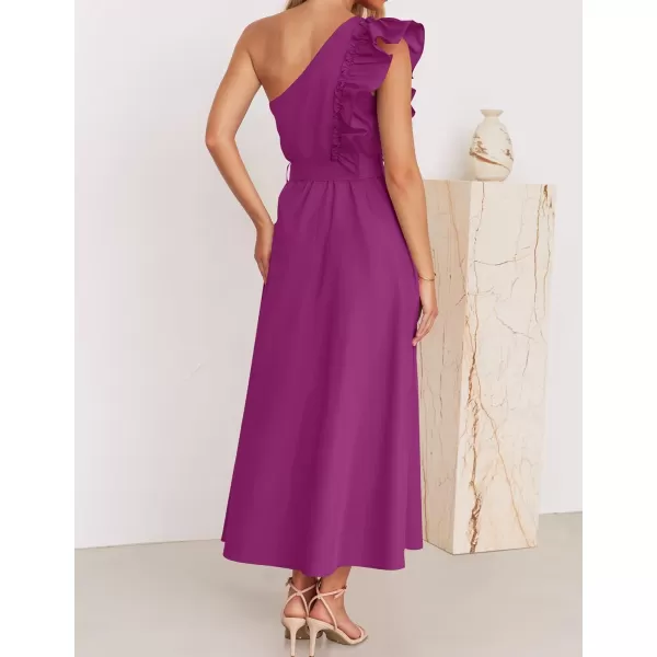 imageZESICA Womens Summer One Shoulder Ruffle Dress 2024 Sleeveless Empire Waist Boho Flowy Beach Maxi DressesEggplant