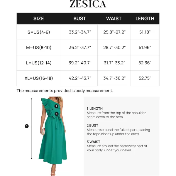 imageZESICA Womens Summer One Shoulder Ruffle Dress 2024 Sleeveless Empire Waist Boho Flowy Beach Maxi DressesGreen