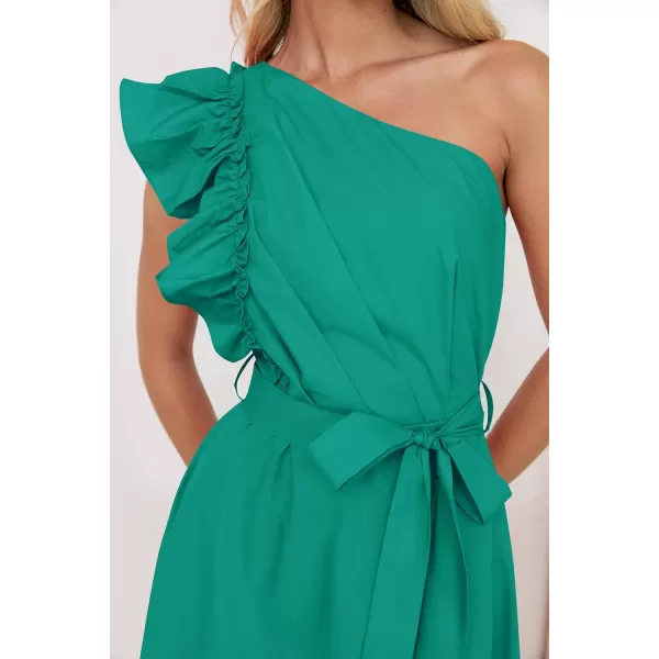 imageZESICA Womens Summer One Shoulder Ruffle Dress 2024 Sleeveless Empire Waist Boho Flowy Beach Maxi DressesGreen