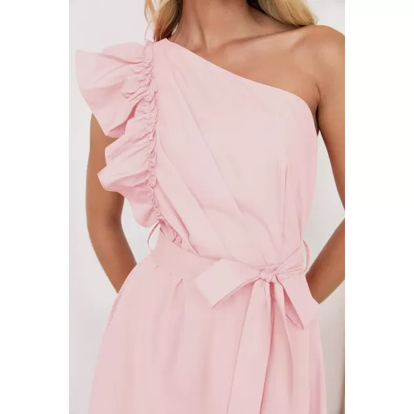 imageZESICA Womens Summer One Shoulder Ruffle Dress 2024 Sleeveless Empire Waist Boho Flowy Beach Maxi DressesPink