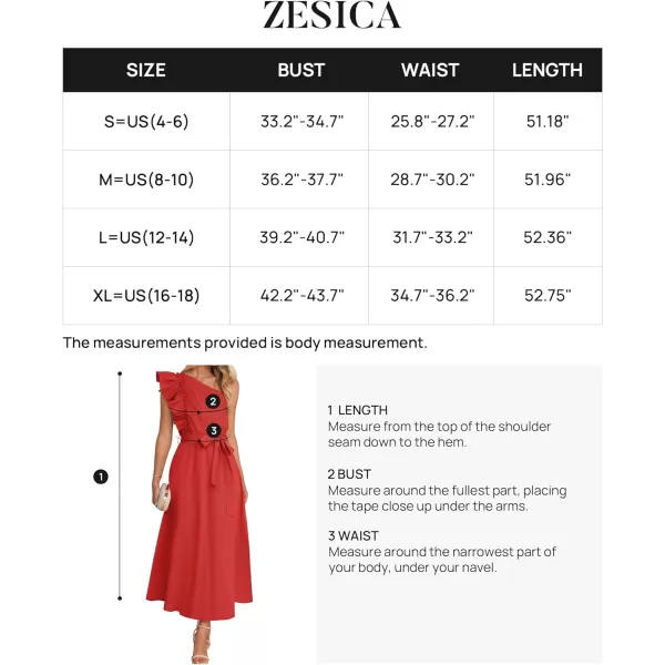 imageZESICA Womens Summer One Shoulder Ruffle Dress 2024 Sleeveless Empire Waist Boho Flowy Beach Maxi DressesWatermelonred