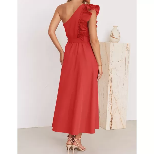 imageZESICA Womens Summer One Shoulder Ruffle Dress 2024 Sleeveless Empire Waist Boho Flowy Beach Maxi DressesWatermelonred