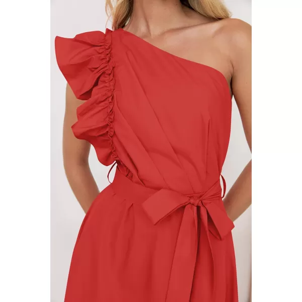 imageZESICA Womens Summer One Shoulder Ruffle Dress 2024 Sleeveless Empire Waist Boho Flowy Beach Maxi DressesWatermelonred