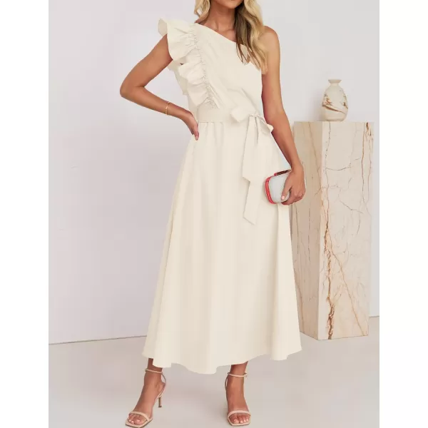 imageZESICA Womens Summer One Shoulder Ruffle Dress 2024 Sleeveless Empire Waist Boho Flowy Maxi DressesApricot